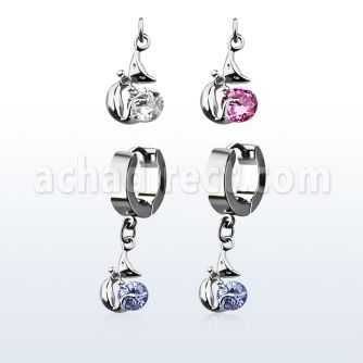 erhz378 par pendientes huggie oreja acero inoxidable brillo espejo colgante gata zirconita redonda al por mayor