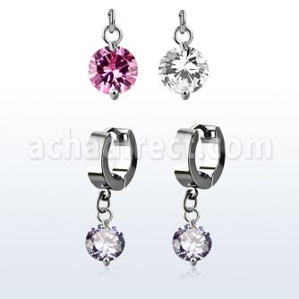 erhz383 par pendientes huggie oreja acero inoxidable brillo espejo colgante zirconia 10mm distribuidor