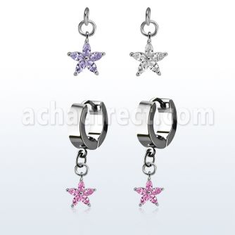 erhz413 par pendientes huggie oreja acero inoxidable brillo espejo colgante flor zirconia plata distribuidor