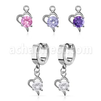 erhz9 par pendientes huggie oreja acero inoxidable brillo espejo colgante corazon zirconia redonda mayorista