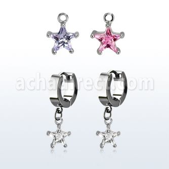erhzs6 par pendientes huggie oreja acero inoxidable brillo espejo colgante zirconia 6mm estrella plata distribuidor