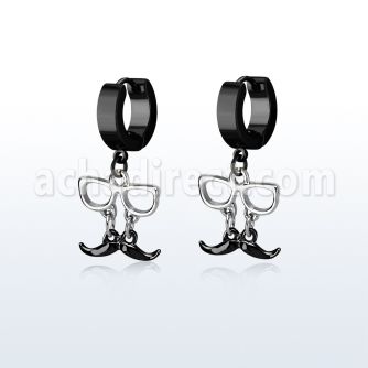 erk507 pendiente huggie oreja acero inoxidable pvd negro colgante negro bigote gafas venta