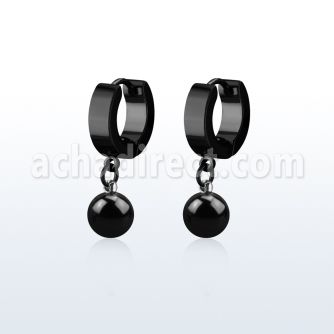 erkbt8 pendiente huggie oreja acero inoxidable pvd negro colgante bola 8mm mayorista