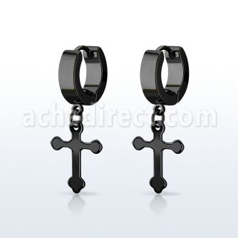 erkcro pendiente huggie oreja acero inoxidable pvd negro colgante cruz distribuidor