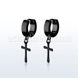 erkcrs pendiente huggie oreja acero inoxidable pvd negro colgante cruz lisa mayorista