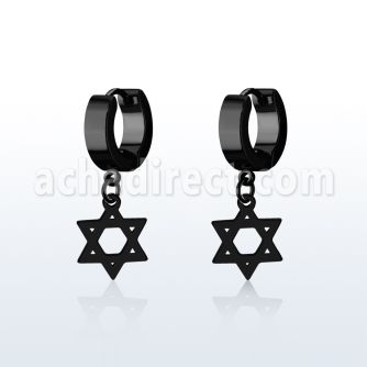 erkdsr pendiente huggie oreja acero inoxidable pvd negro colgante estrella david distribuidor mayorista
