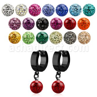 erkfr8 pendiente huggie oreja acero inoxidable pvd negro colgante 8mm multi cristal ferido ball venta