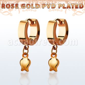 err767 pendiente huggie oreja acero inoxidable pvd oro rosa colgante tulipan oro rosa distribuidor mayorista
