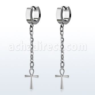 err769 distribuidor mayorista pendiente huggie oreja acero inoxidable pvd oro rosa colgante cruz ankh oro rosa mayorista