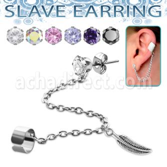 erzdld9 piercing oreja acero inoxidable zirconia redonda conectada falsa esclava helix clip pluma colgando distribuidor mayorista