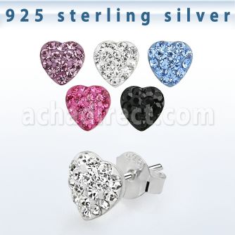esfd7m par piercing oreja plata esterlina 925 corazon cristal ferido 6mm mayorista