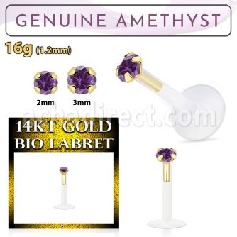 gbige1 labret bio flexible transparente presion oro 14 kts amatista legitimo 2mm distribuidor mayorista