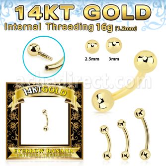 gbnbi 14k gold banana 16g plain balls internal