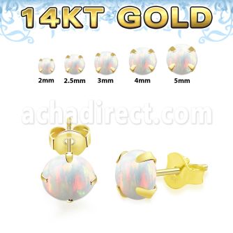 gerpop one pair 14k gold ear studs cabochon synthetic opals