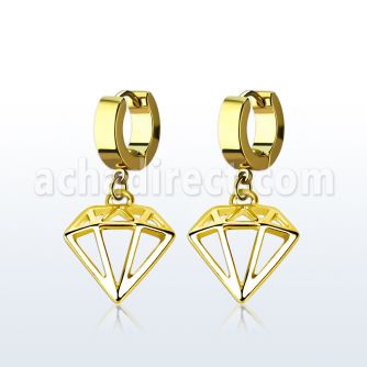 gold pvd plated steel huggies w diamond dangling