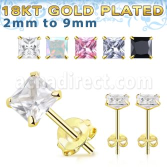 gpqz par piercing oreja plata esterlina oro 18 kts zirconia clara cuadrada 3mm 8mm venta