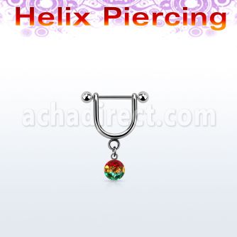 heurfr5 piercing helix estribo acero quirurgico barbell bolas 3mm 5mm multi cristal ferido rayas rasta 8mm mayorista