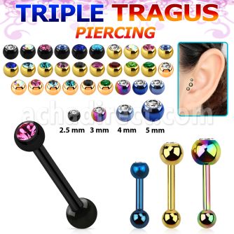 hextdc piercing tragus triple acero 316l anodizado bola 3mm bola joya bisel 3mm 5mm al por mayor