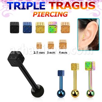 hextfd piercing tragus triple acero 316l anodizado bola 3mm dado acero 2 5mm 5mm al por mayor