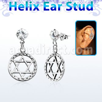 hexzd6 piercing helix plata esterlina zirconia 6mm estrella david plata 925 colgado eja al por mayor