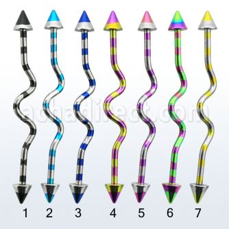 idatn14 barbell industrial zig zag acero 316l pvd rayas cebra conos 5mm al por mayor