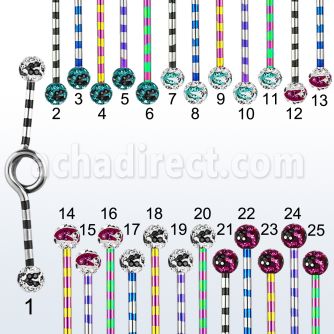 idbtfr5c barbell industrial loop acero quirurgico pvd rayas cebra bolas multi cristal 5mm puntos 35mm venta