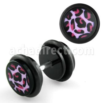 ilagr5 plug falso acrilico negro logo leopardo rosa extra anillos goma 8mm mayorista