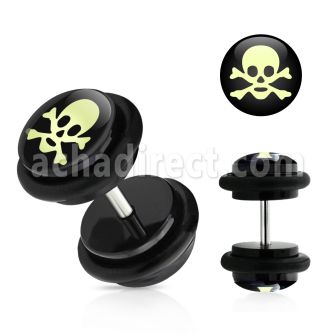 ilvgr16 plug falso acrilico negro logo calavera blanca huesos anillos goma 8mm mayorista
