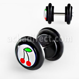 ilvgr18 plug falso acrilico negro logo cerezas anillos goma 8mm distribuidor mayorista