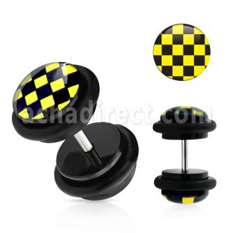 ilvgr24 plug falso acrilico negro logo cuadros negros amarillos anillos goma 8mm mayorista