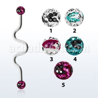 inafr5c barbell industrial zig zag acero 316l bolas multi cristal 5mm rayas cebra al por mayor
