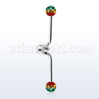 incfr5r barbell industrial espiral acero 316l bolas multi cristal 5mm rayas colores rasta venta