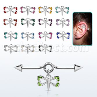 incnd18 barbell industrial loop con bucle acero dos conos colgante pequena libelula colgante laton chapado plata