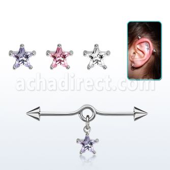 incndzs6 barbell industrial loop acero 316l conos 5mm colgante 6mm estrella zirconia plata al por mayor