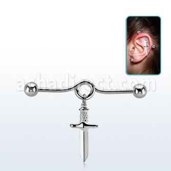 indd17 barbell industrial loop con bucle acero quirurgico dos bolas colgante punal colgante laton chapado plata