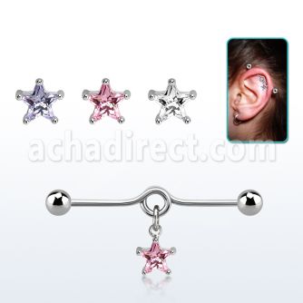 inddzs6 barbell industrial loop acero 316l bolas 5mm colgante 6mm estrella zirconia plata al por mayor