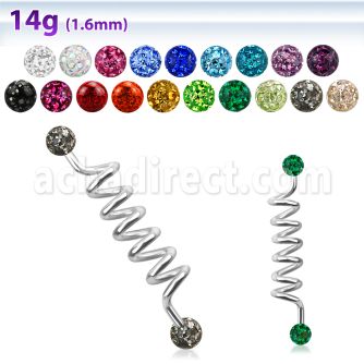 indfr5 barbell industrial espiral acero 316l bolas multi cristal ferido 5mm al por mayor