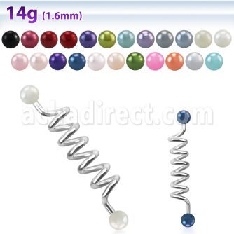 indpr5 barbell industrial espiral acero quirurgico bolas e perlas falsas 5mm al por mayor