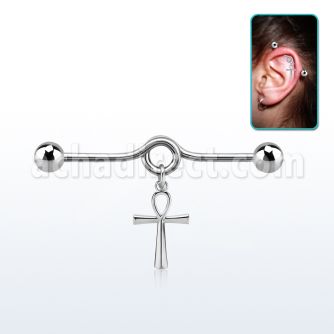 indsd9 distribuidor mayorista industrial barbell acero 316l joya bisel 5mm bola 5mm conectada por colgante cruz ankh plata al por mayor