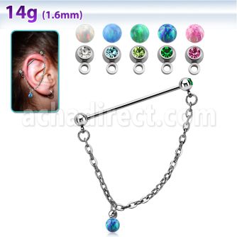 indsdo2 barbell industrial acero 316l bola joya bisel 5mm bola 5mm conectada por una bola opalo 5mm distribuidor