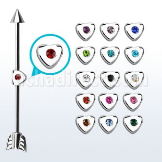 indsh22 barbell industrial acero 316l cono 5mm final flecha corazon cristal centrico centro barra 38mm al por mayor