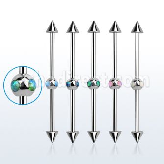 indsh33 barbell industrial acero 316l cono acero 5mm arriba abajo bola 5mm cuatro opalo sinteticas centro barra venta