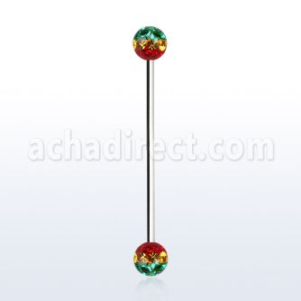 infr5r barbell industrial acero 316l bolas multi cristal ferido 5mm rayas colores rasta distribuidor