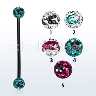 intfr5c barbell industrial acero 316l anodizado bolas multi cristal 5mm rayas cebra al por mayor