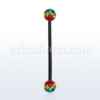 intfr5r barbell industrial acero 316l anodizado bolas multi cristal 5mm rayas colores rasta mayorista