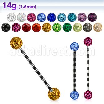 intrf5 barbell industrial acero 316l pvd rayas cebra bolas multi cristal ferido 5mm distribuidor