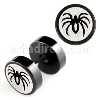 ipls11 plug falso acero quirurgico anodizado negro logo arana rayado laser lado 8mm distribuidor
