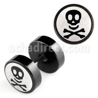 ipls2 plug falso acero quirurgico anodizado negro logo caravela huesos rayado laser lado 8mm venta
