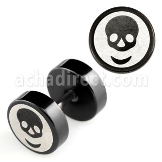 ipls9 plug falso acero quirurgico anodizado negro logo calavera rayada laser lado 8mm al por mayor
