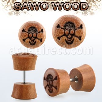 iplswj plug falso madera sawo barra acero quirurgico logo calavera huesos cruzados rayado laser venta